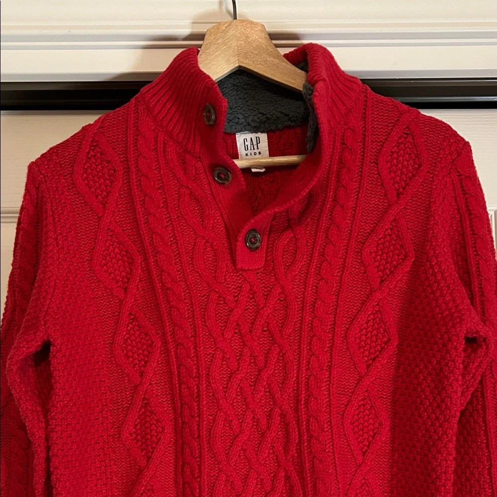 GAP NWT Boys Vibrant Red Cable Knit Zip-Up Sweater Size XXL